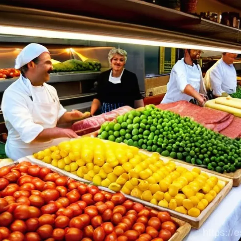 로메 중앙 시장 탐방 - **Vibrant Roman Market Bustle:** A lively, authentic scene inside the Mercato Centrale in Rome. The ...