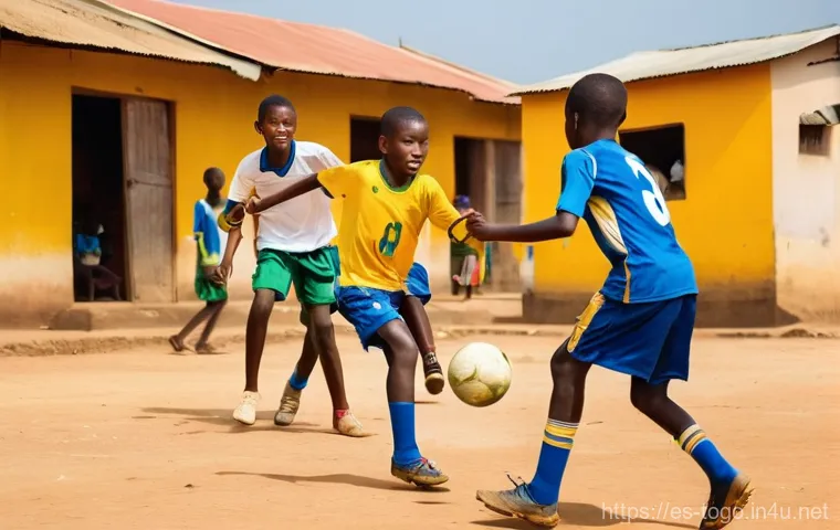 토고 출신 스포츠 스타 - **Togolese Youth Football Dream:** A vibrant, dynamic image of several young Togolese boys and girls...