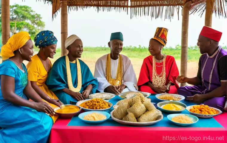 토고의 결혼 문화 - A dynamic image capturing the joyous celebration of a Togolese wedding reception. A newly married co...