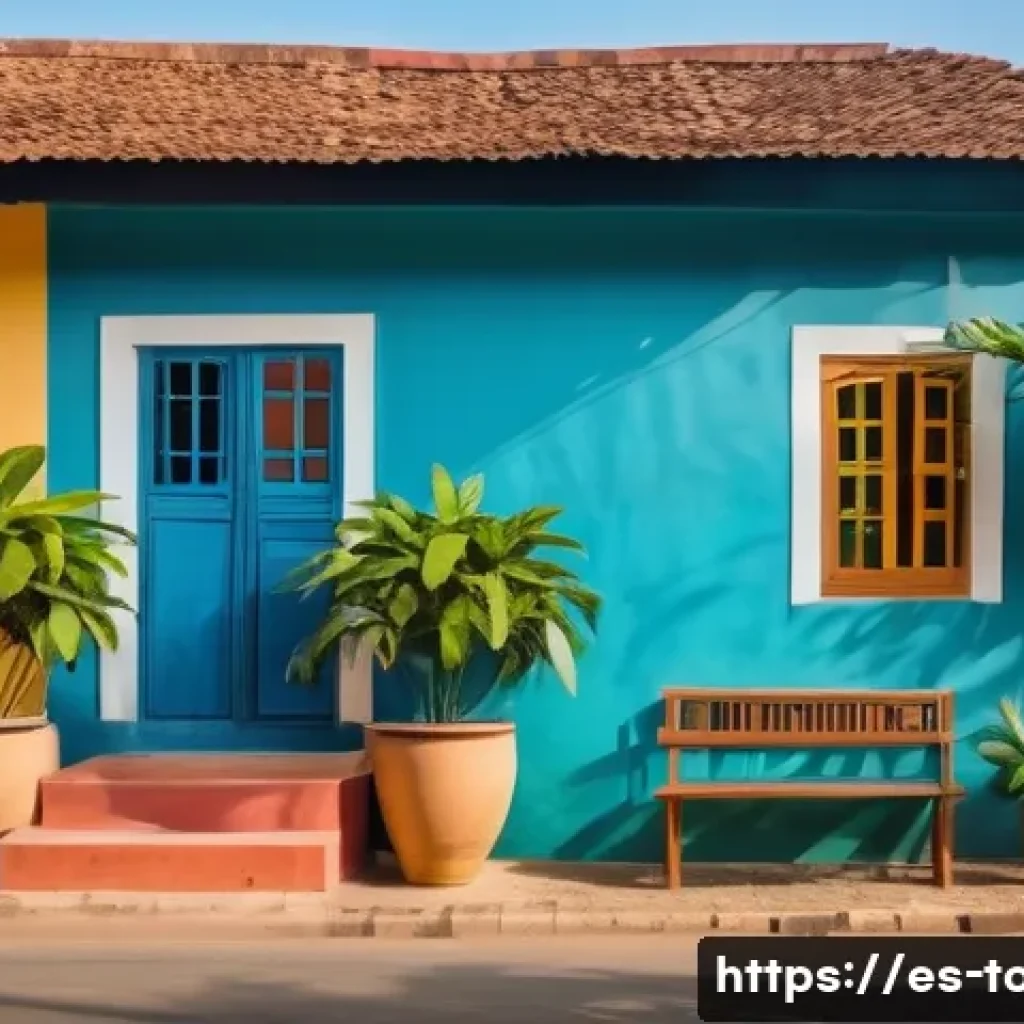 토고의 저렴한 게스트하우스 - A cozy guesthouse exterior in Lomé, Togo, featuring a charming, colorful facade with traditional Wes...