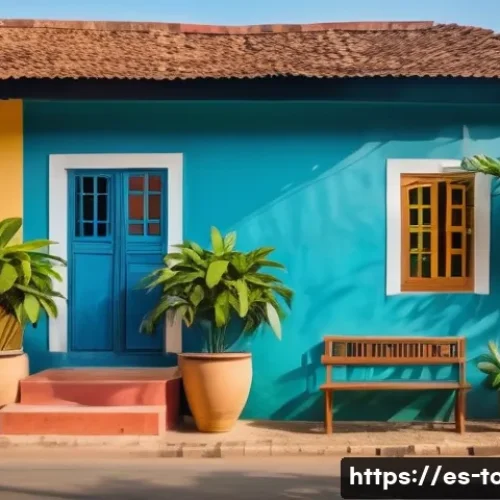 토고의 저렴한 게스트하우스 - A cozy guesthouse exterior in Lomé, Togo, featuring a charming, colorful facade with traditional Wes...