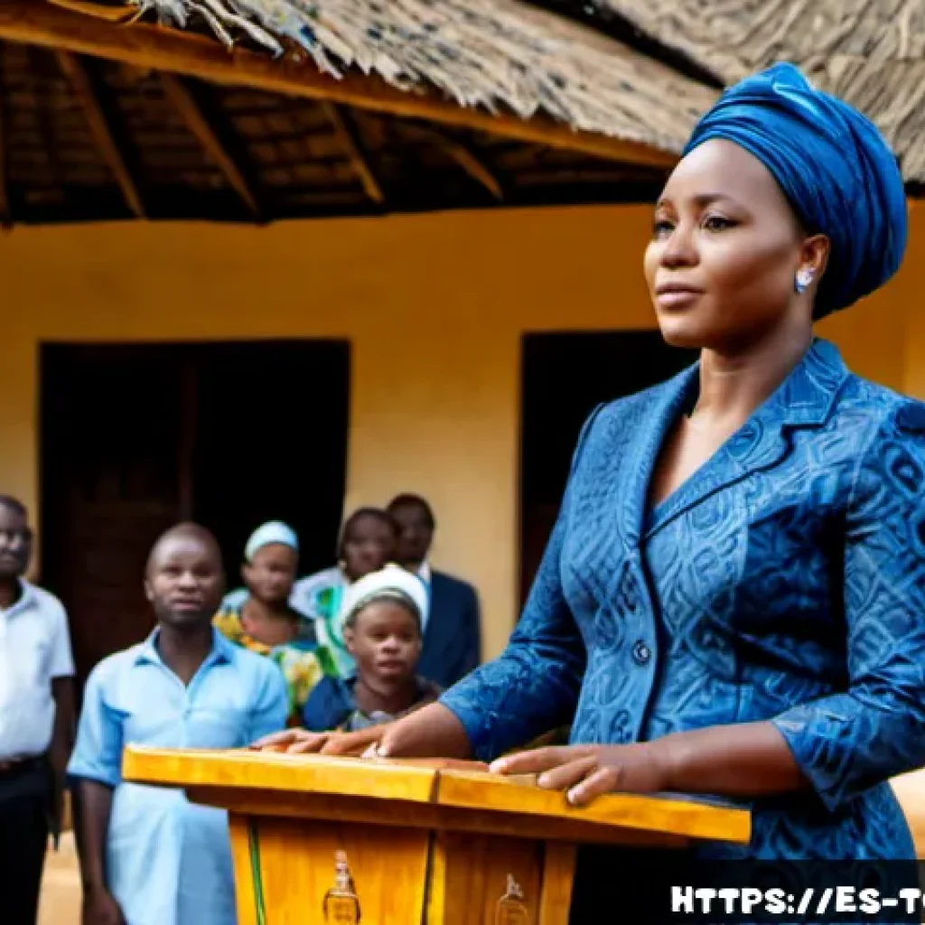 토고 출신 정치인 - Photorealistic documentary-style portrait of a Togolese female politician addressing a community gat...